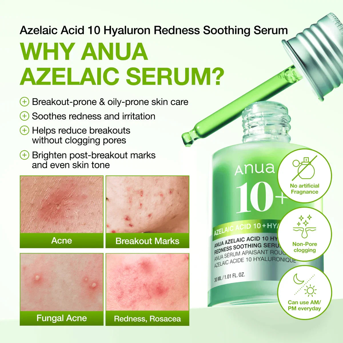 ANUA Azelaic 10 + Hyaluron Redness Soothing Serum (30ml)