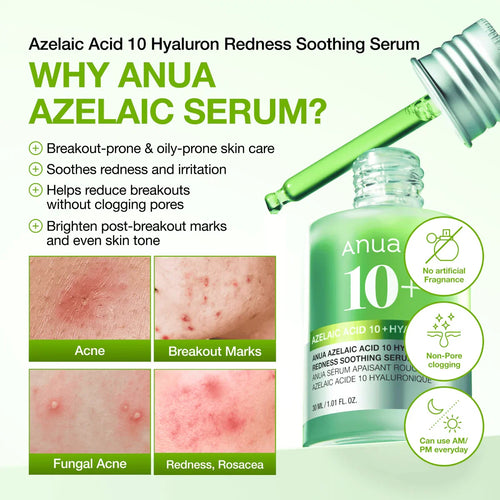 ANUA Azelaic 10 + Hyaluron Redness Soothing Serum (30ml)