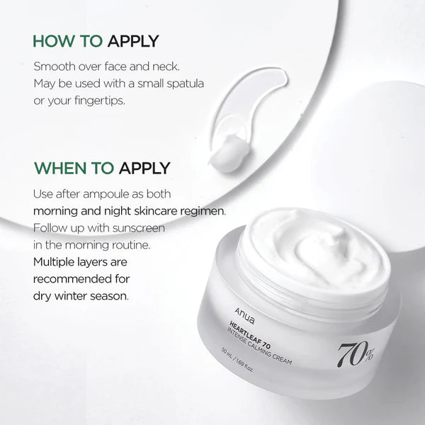 Anua 70% Extract Heartleaf intense Calming Cream.